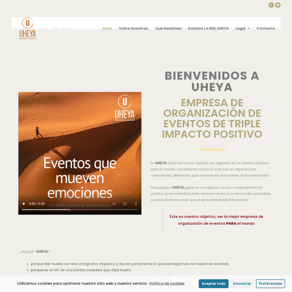 Página de inicio de la web corporativa de UHEYA, desarrollada en WordPress